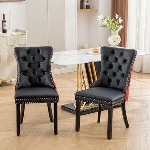 CAVINAS Dining Chairs with PU & Velvet Upholstered Backrest, Nailhead Trim & Triple Elastic Seat Cushion, Set of 2 - 1 of 4