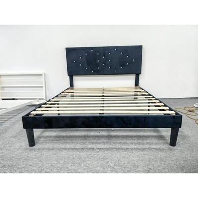 Upholstered Platform Bed Frame with Headboard, Diamond Crystal Buckle, Non-Slip, Noise-Free Design, Easy Assembly, No Box Spring Needed.