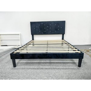 Upholstered Platform Bed Frame with Headboard, Diamond Crystal Buckle, Non-Slip, Noise-Free Design, Easy Assembly, No Box Spring Needed. - 1 of 2