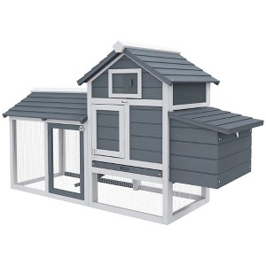 59" Small Wooden Chicken coop Hen House Poultry Cage for Outdoor Backyard with 2 Doors, Nesting Box and Removable Tray - 1 of 4