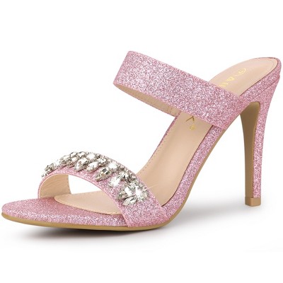 Allegra K Women's Glitter Rhinestone Stiletto Heels Sandals