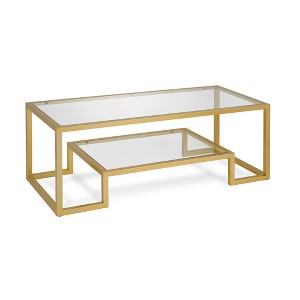 HomeRoots 45" Clear And Gold Glass And Steel Sled Coffee Table With Shelf - 1 of 4