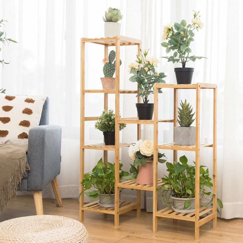 Costway Bamboo 9-Tier Plant Stand Utility Shelf Free Standing Storage Rack Pot Holder, 2 of 13