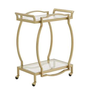 Inspire Q Amie Metal Bar Cart with Clear Tempered Glass
