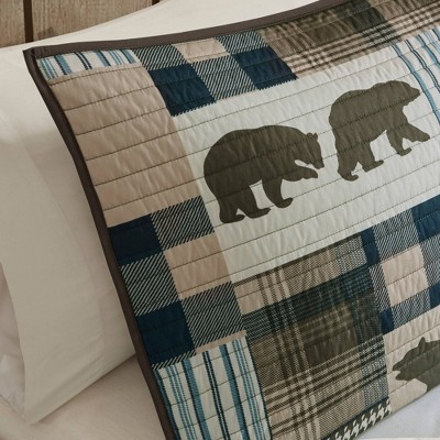 Brown and Blue Reversible Full Microfiber Quilt Set