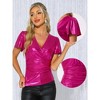 INSPIRE CHIC Women's Summer V Neck Ruffle Short Sleeve Shiny Metallic Wrap Blouse - 2 of 4