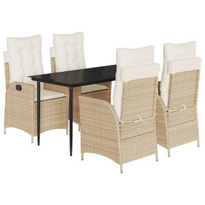vidaXL 5 Piece Patio Dining Set with Cushions Beige Poly Rattan - 55.1" x 27.6" x 29.1" Without footrest 4 Items - 1 of 4