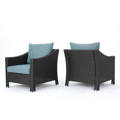 Christopher Knight Home Antibes Outdoor Wicker Club Chairs with Cushions (Set of 2), Gray/Teal