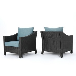 Christopher Knight Home Antibes Outdoor Wicker Club Chairs with Cushions (Set of 2), Gray/Teal - 1 of 4