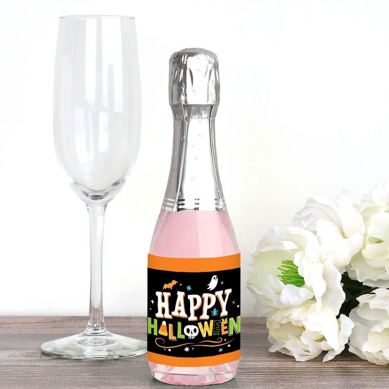 Big Dot of Happiness Jack-O'-Lantern Halloween - Mini Wine & Champagne Bottle Label Stickers - Halloween Party Favor Gift for Women & Men - Set of 16, 2 of 8