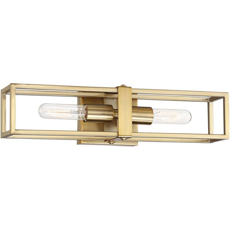 Possini Euro Design Modern Wall Light Sconce Warm Brass Hardwired 18 3/4" High 2-Light Fixture Open Frame Bedroom Bathroom Hallway, 6 of 9