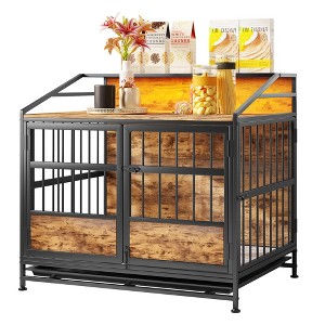 HTUTWOO Furniture-Style Dog Crate with Storage, 3-Doors Wooden Dog Kennel with Pull-Out Tray for Medium & Large Dogs - 1 of 4