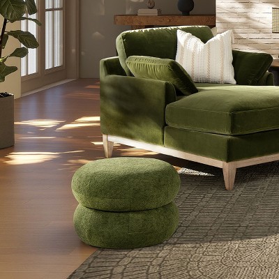 NicBex 19.5" Low Round Upholstered Ottoman Modern Versatile Ottoman Foot Rest with Unique Stacked Pouf Design for Living Room