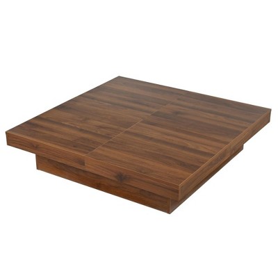 Lirago 39" Square Veneer Coffee Table Walnut with Sliding Top Design Sliding Top with Storage Hidden Storage Drawer and Ample Storage
