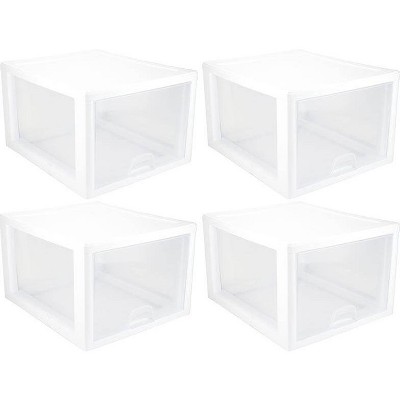 Sterilite 2310 Modular Stacking Storage Drawer Box Containers, 27 Qt (4 Pack)