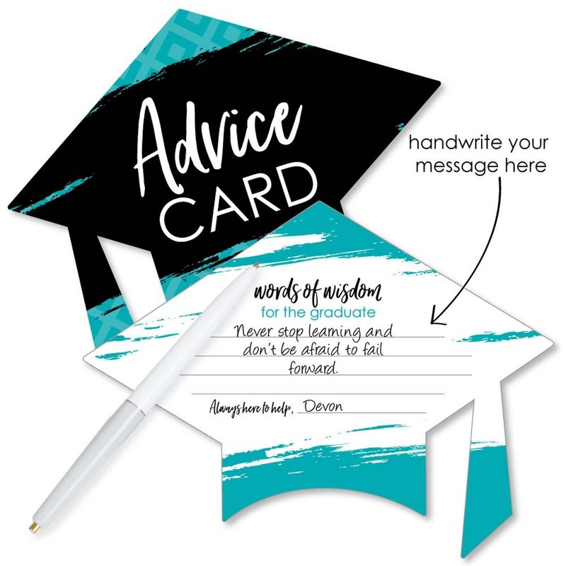 Big Dot of Happiness Teal Grad - Best is Yet to Come - Turquoise Grad Cap Wish Card Grad Party Activities - Shaped Advice Cards Game - Set of 20, 2 of 6