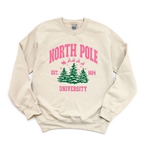 Simply Sage Market Women's Graphic Sweatshirt North Pole University Pink Trees - 1 of 3