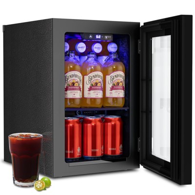 18L Beverage Cooler, 24-Can Mini Fridge with Quiet Compressor, LED Lighting, and Electronic Temperature Control for Home, Office, or Bar (40–61℉)