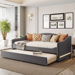 Twin Size Upholstered Daybed with Light and Trundle for Bedroom or Apartment - 1 of 4