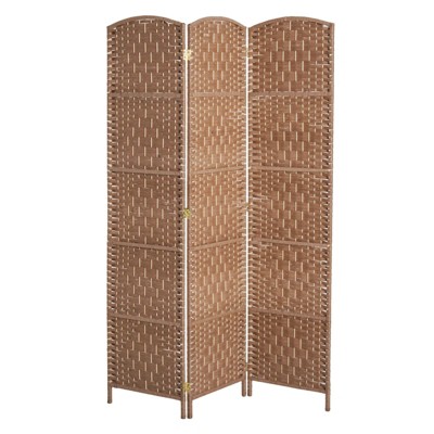 NicBex Room Divider Folding Woven Rattan Privacy Screen with Wood Legs Partition for Home & Office