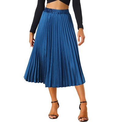 INSPIRE CHIC Women's Party Elastic Waist Metallic Shiny Accordion Pleated Midi Skirt