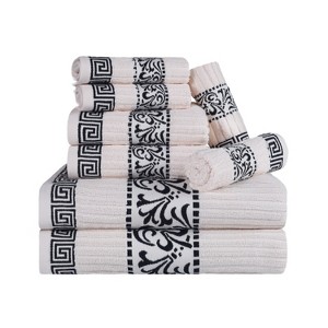 100% Cotton Medium Weight Floral Infinity Trim 8 Piece Bathroom Towel Set by Blue Nile Mills - 1 of 4