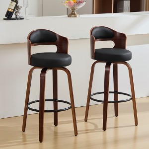 Beautyolove Faux Leather Upholstered Swivel Bentwood Bar Counter Stools - 1 of 4