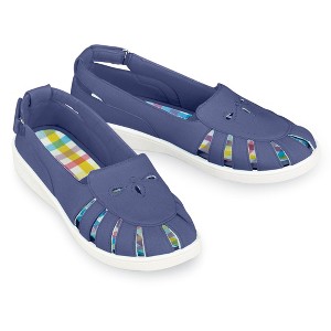 Collections Etc Adjustable Canvas Plaid Padded Insoles Sandals - 1 of 4