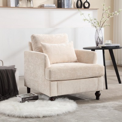 Deja Wood Frame Chenille Accent Chair, Modern Armchair for Living Room - Maison Boucle