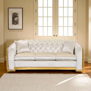 84-Inch Velvet Luxury Chesterfield Sofa Set, 3-Seat Tufted Couch with Gold Stainless Steel Frame for Living Room - 1 of 4