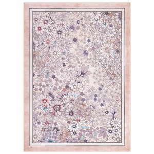 Coolmee Washable Area Rugs for Living Room Boho Non Slip Large Rug Floral Vintage Low Pile Rug for Living Room, Bedroom, Dining Room,Light Pink - 1 of 4