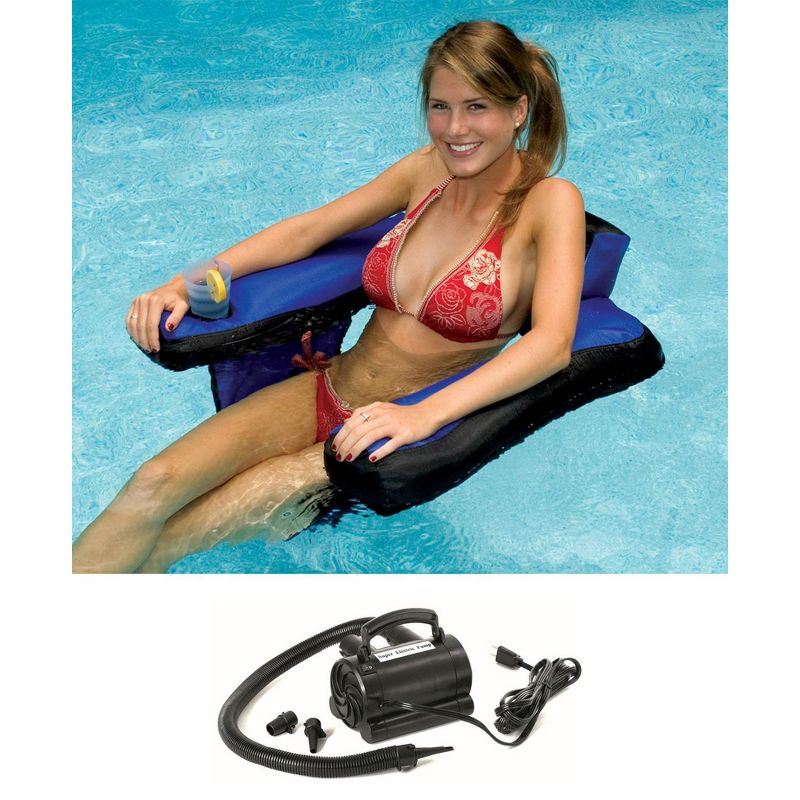 Swimline 90465 Inflatable Nylon Fabric Covered Pool Chair w/ 110 Volt Air Pump, 1 of 5