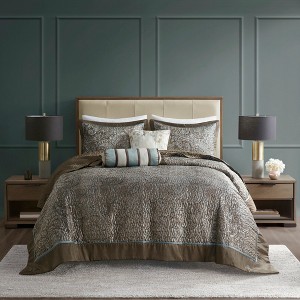 5Pcs Bedspread Set Classic Traditional Jacquard Paisley Motif Reversible Cotton Filled - 1 of 4