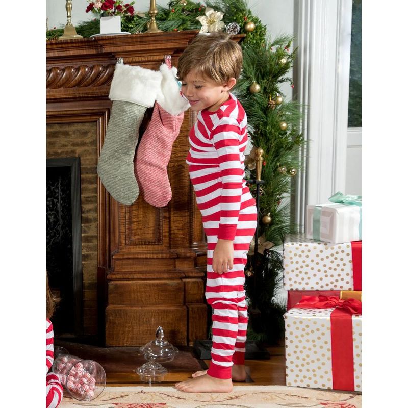 Leveret Kids Two Piece Cotton Striped Christmas Pajamas, 2 of 3