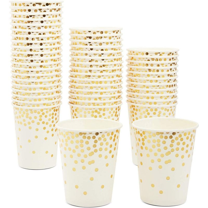 50 Pack 9oz Gold Party Cups for Hot Drinks, Party Supplies, Weddings, Bridal Showers, 1 of 9