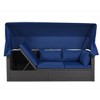 Nestfair Wicker Outdoor Patio Rectangle Day Bed with Retractable Canopy and Cushions Blue - 4 of 4