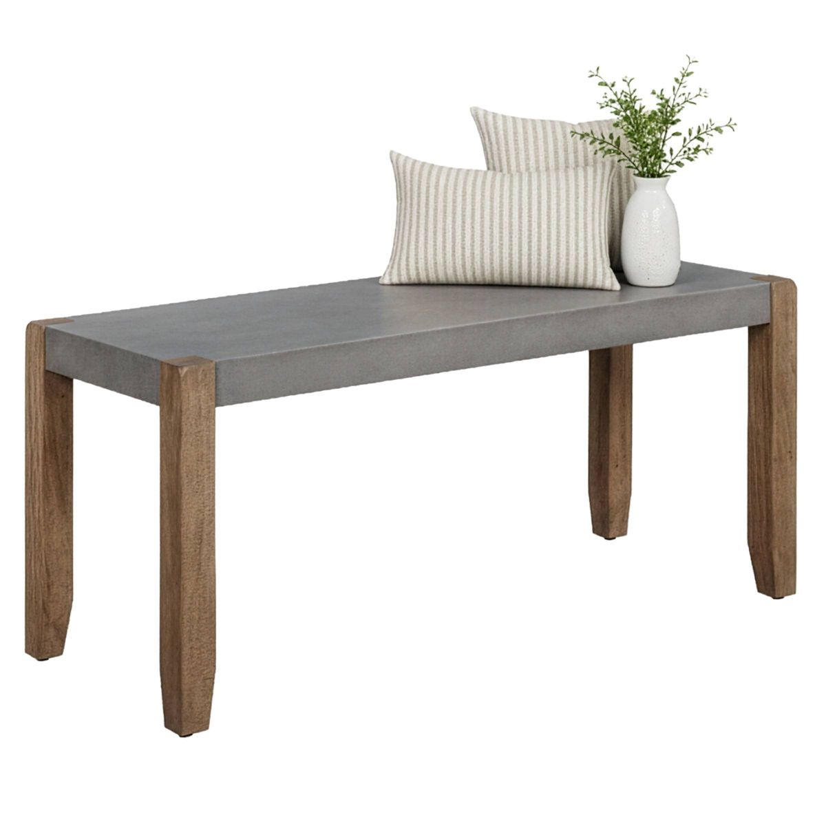 40" Davenport Faux Concrete and Wood Storage Bench Light Amber - Alaterre Furniture