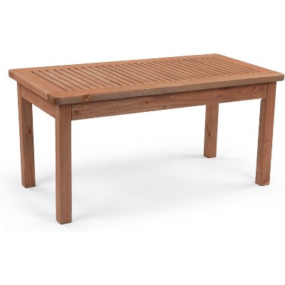 Outdoor Wood Coffee Table, 35" Farmhouse Side Table for Patio, Solid Cedar Wood Accent Table with Slatted Tabletop