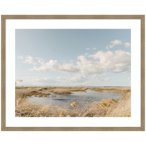Kate and Laurel Framed Art Marshland by Crystal Lynn Collins, 42x34, Woodgrain Stripe Mocha - 1 of 4