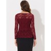 INSPIRE CHIC Women's Floral Lace Front Peplum Hem Keyhole Sheer Long Sleeve Blouse - 4 of 4