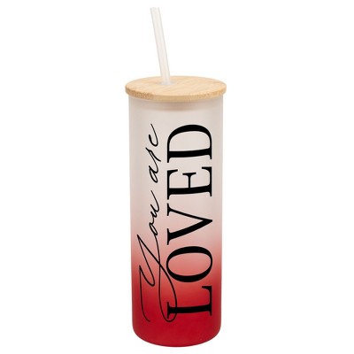 Elanze Designs You Are Loved Vertical Walk in Faith Wrap-Around Design 25 Ounce Frosted Gradient Glass On-The-Go Coffee Travel Skinny Tumbler Mug Cup,