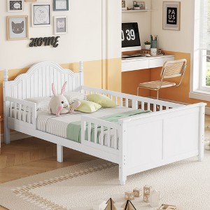 KTMBDW Twin/Full Bed Frames for Kids with Wood Headboard, No Box Spring Needed Easy Assembly Platform Bed for Girls and Adults - 1 of 4