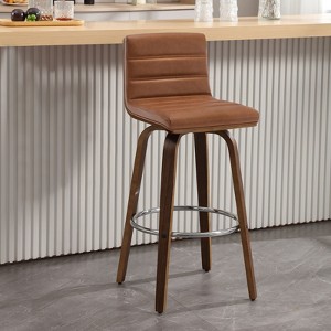 Bekrvio 26"/29" Swivel Bar Stools Set of 1/2/3/4, Faux Leather Upholstered Counter Chairs with Wood Legs, Mid-Century Seating for Kitchen Island - 1 of 4