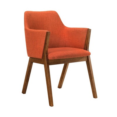 Set of 2 Orange Fabric and Walnut Wood Dining Chairs