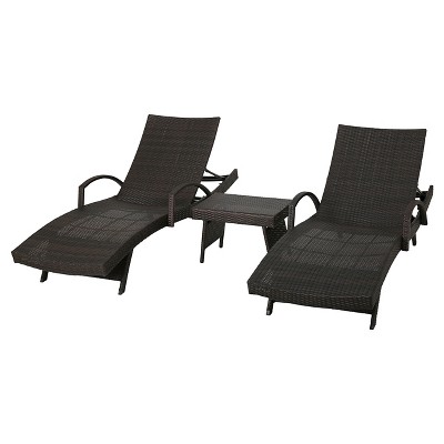 Salem 3pc Wicker Adjustable Chaise Lounge Set - Brown - Christopher Knight Home