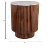 Side Table with Fluted Brown Base and White Marble Top - Modern Accent Piece for Small Spaces and Home Decor - 3 of 4