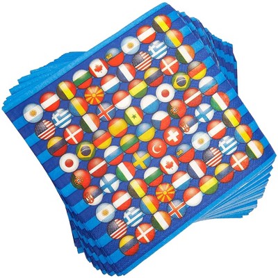 Blue Panda 100 Pack International Flag Disposable Paper Napkins 6.5" Party Supplies