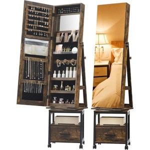 360° Swivel Jewelry Armoire with Storage Shelf and Drawer, 66 Inch High Full-Length Mirror, Floor Standing Jewelry Organizer Cabinet with Wheels - 1 of 4
