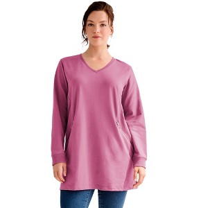 ellos Plus Size Zip Pocket French Terry Sweatshirt Tunic - 1 of 3
