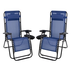 Flash Furniture Adjustable Folding Mesh Zero Gravity Reclining Lounge Chair with Pillow and Cup Holder Tray, Set of 2 - 1 of 4